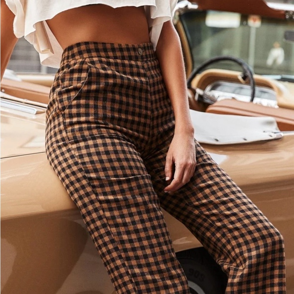 12th Tribe Black and Brown Checkered Cropped Pants - Picture 2 of 3